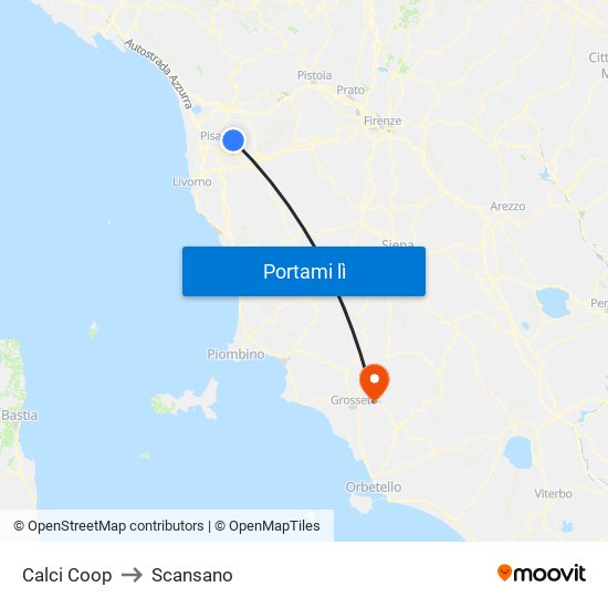 Calci Coop to Scansano map