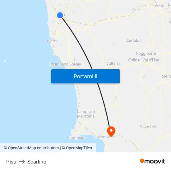 Pisa to Scarlino map