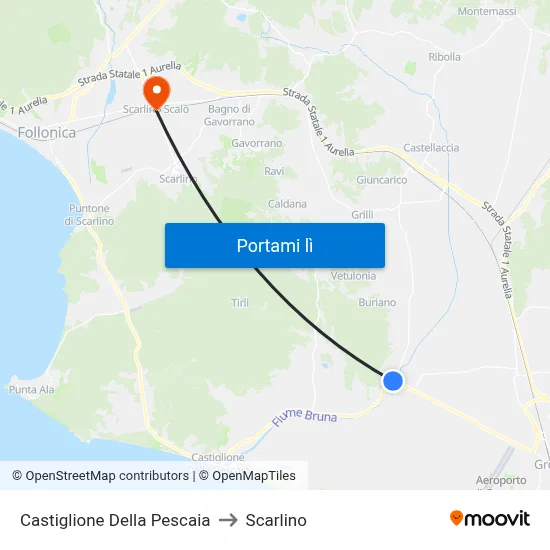 Castiglione Della Pescaia to Scarlino map