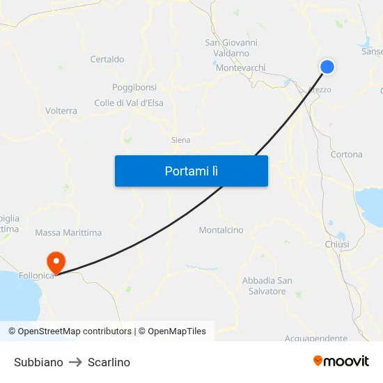 Subbiano to Scarlino map
