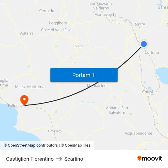 Castiglion Fiorentino to Scarlino map
