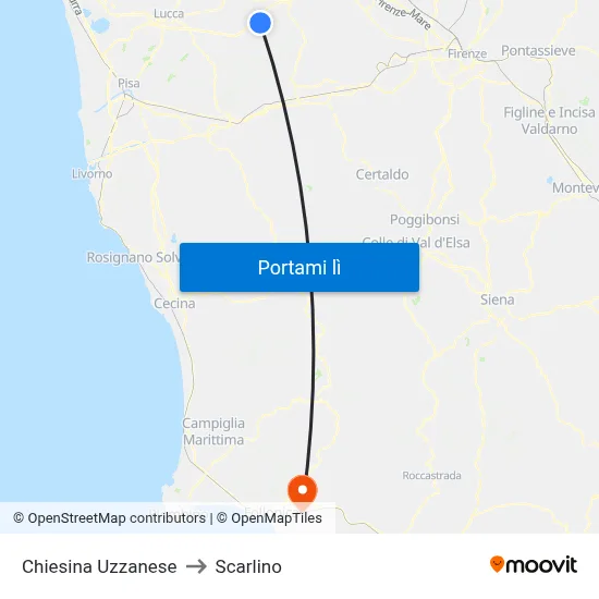 Chiesina Uzzanese to Scarlino map