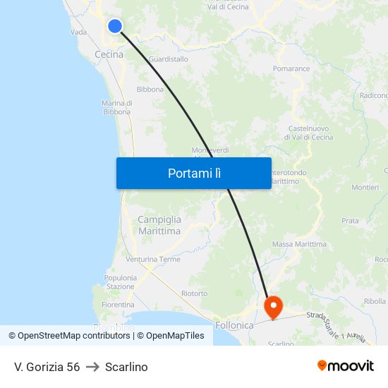 V. Gorizia 56 to Scarlino map