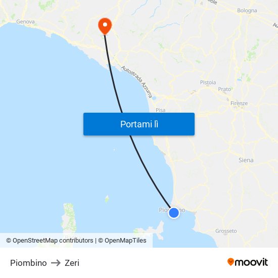 Piombino to Zeri map