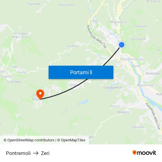 Pontremoli to Zeri map