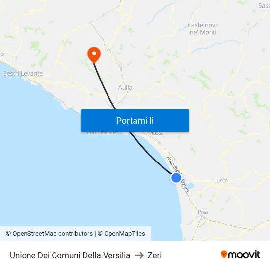 Unione Dei Comuni Della Versilia to Zeri map