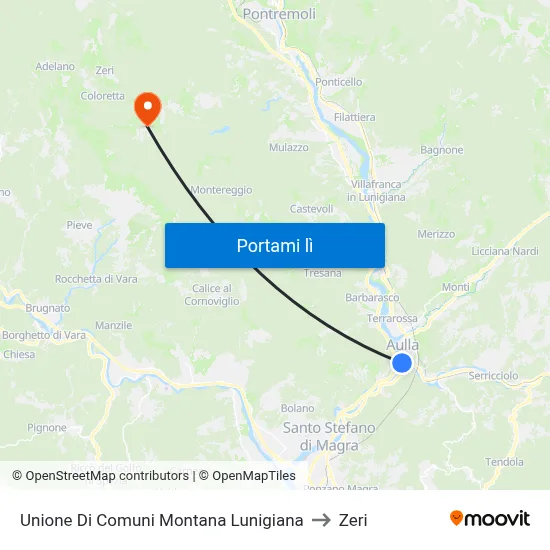Unione Di Comuni Montana Lunigiana to Zeri map