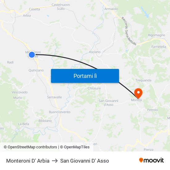 Monteroni D' Arbia to San Giovanni D' Asso map