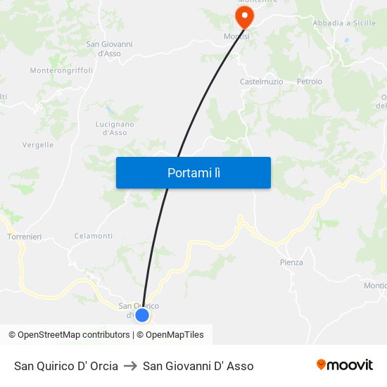 San Quirico D' Orcia to San Giovanni D' Asso map