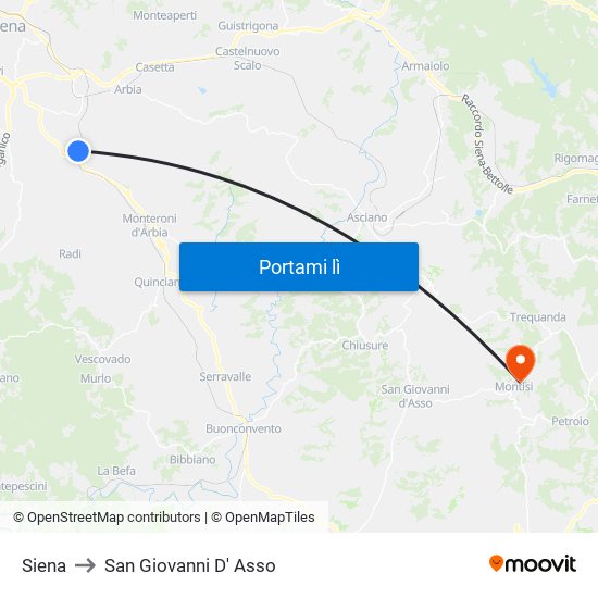 Siena to San Giovanni D' Asso map