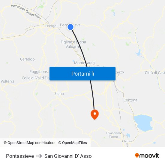 Pontassieve to San Giovanni D' Asso map