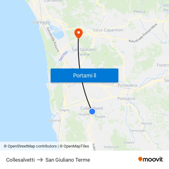 Collesalvetti to San Giuliano Terme map