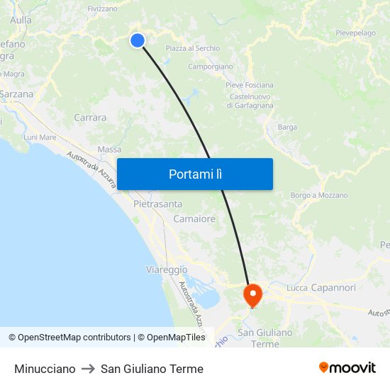 Minucciano to San Giuliano Terme map