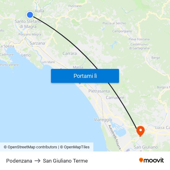 Podenzana to San Giuliano Terme map