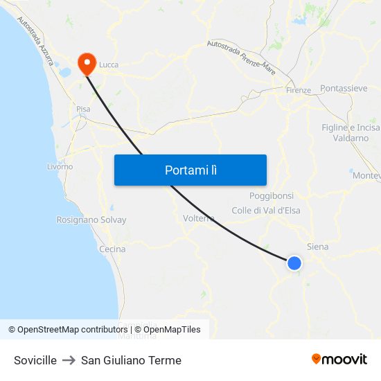 Sovicille to San Giuliano Terme map