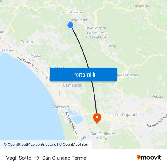 Vagli Sotto to San Giuliano Terme map
