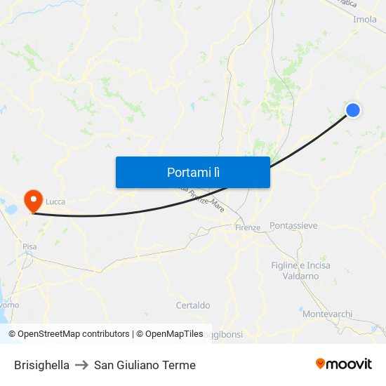 Brisighella to San Giuliano Terme map