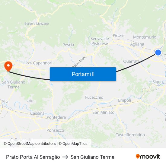 Prato Porta Al Serraglio to San Giuliano Terme map