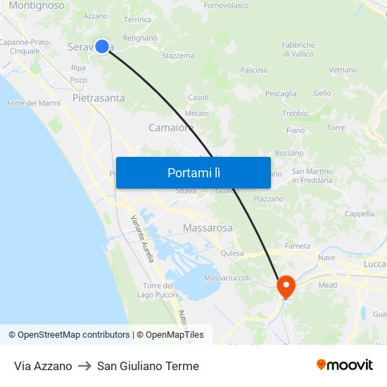 Via Azzano to San Giuliano Terme map