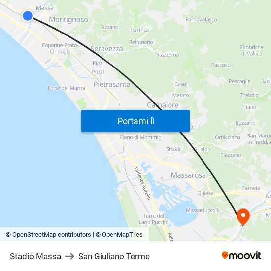 Stadio Massa to San Giuliano Terme map