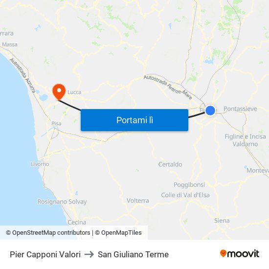 Pier Capponi Valori to San Giuliano Terme map