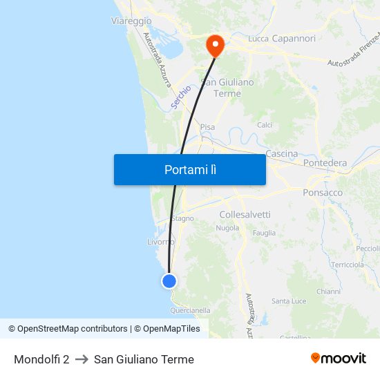 Mondolfi 2 to San Giuliano Terme map