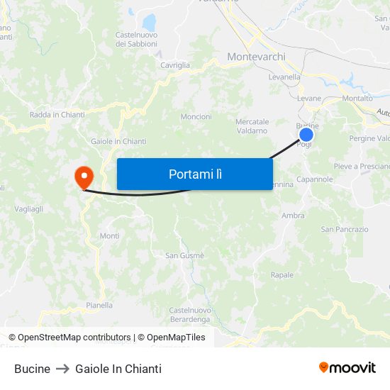 Bucine to Gaiole In Chianti map