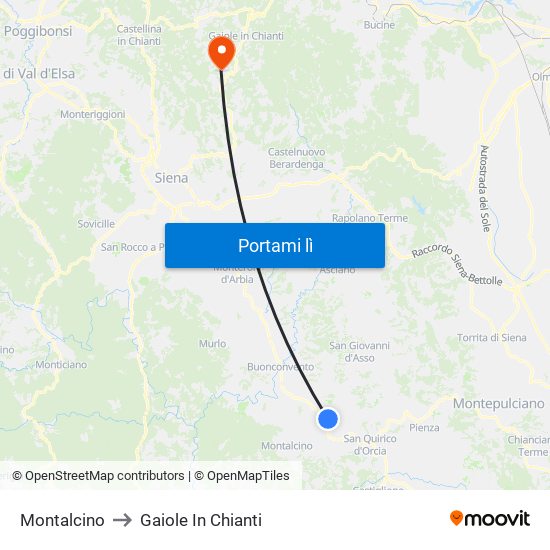 Montalcino to Gaiole In Chianti map