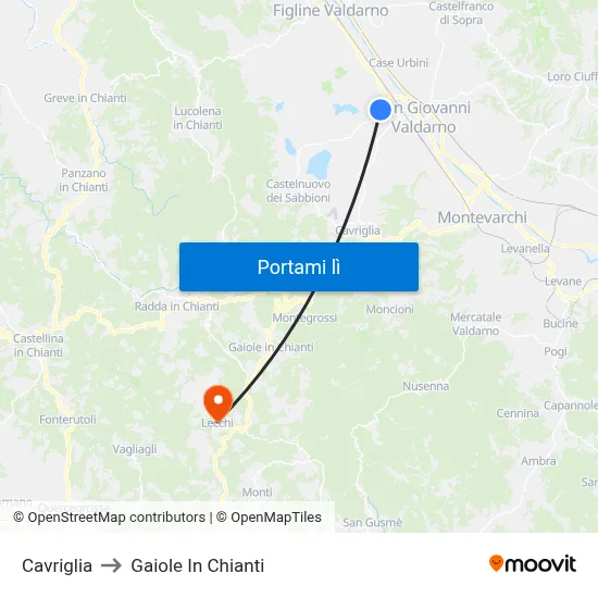 Cavriglia to Gaiole In Chianti map