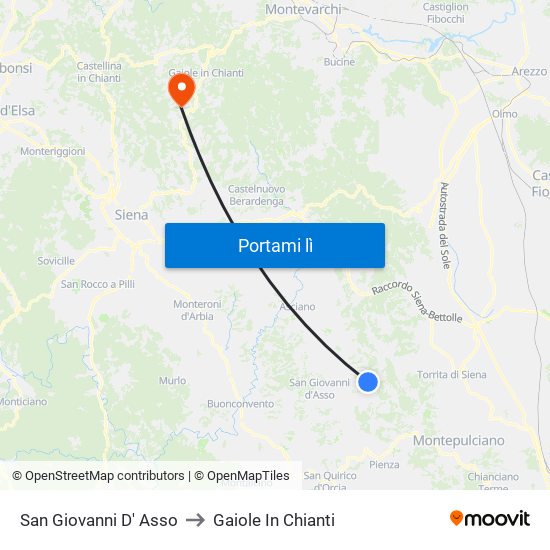 San Giovanni D' Asso to Gaiole In Chianti map