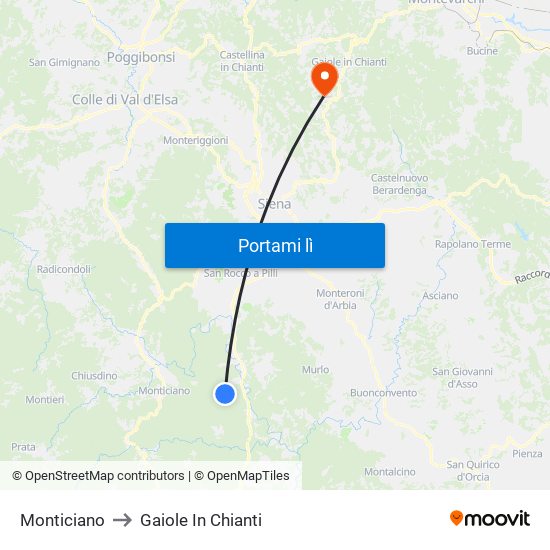 Monticiano to Gaiole In Chianti map