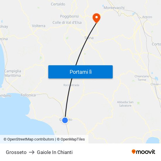 Grosseto to Gaiole In Chianti map