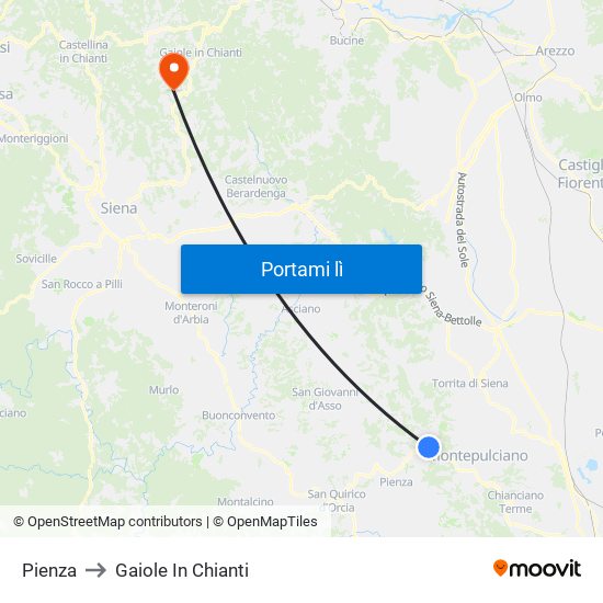 Pienza to Gaiole In Chianti map