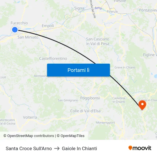 Santa Croce Sull'Arno to Gaiole In Chianti map