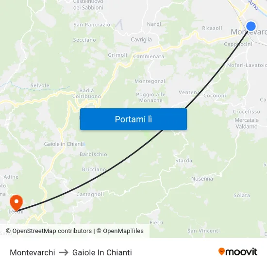 Montevarchi to Gaiole In Chianti map