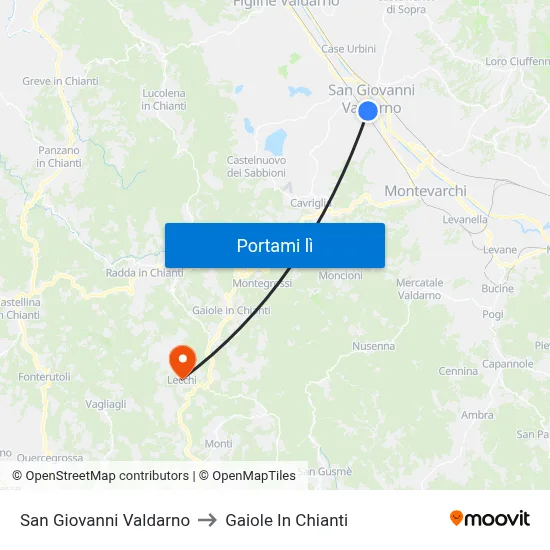 San Giovanni Valdarno to Gaiole In Chianti map