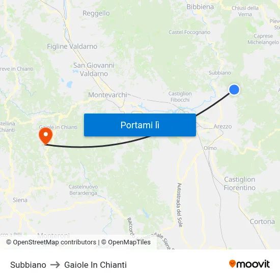 Subbiano to Gaiole In Chianti map