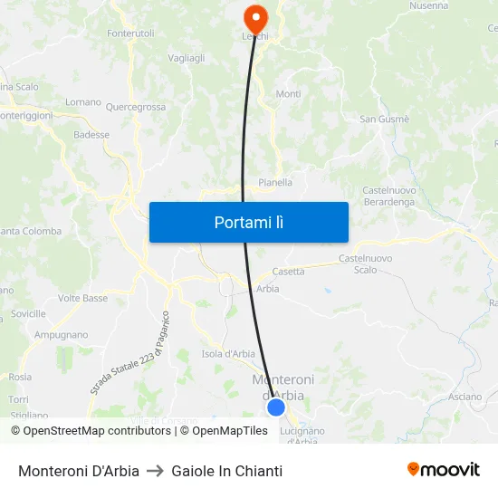 Monteroni D'Arbia to Gaiole In Chianti map