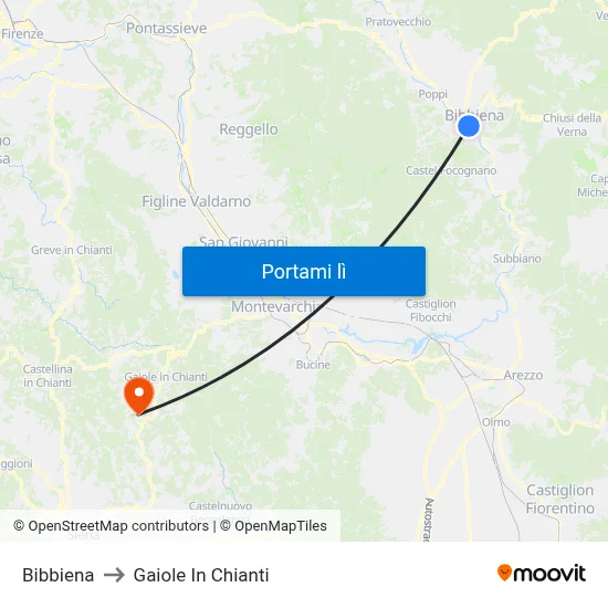 Bibbiena to Gaiole In Chianti map