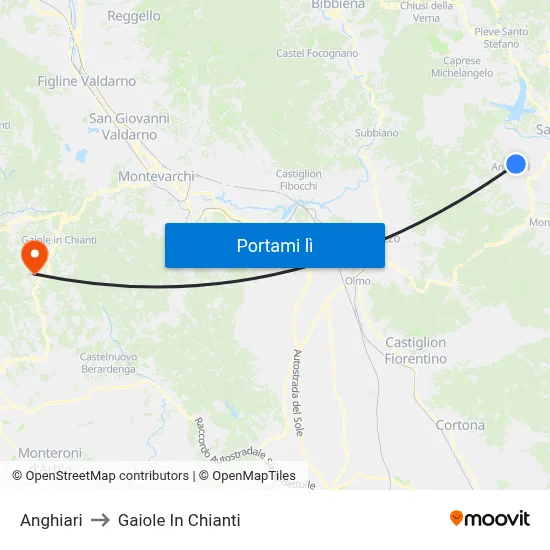 Anghiari to Gaiole In Chianti map