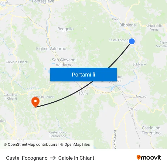 Castel Focognano to Gaiole In Chianti map