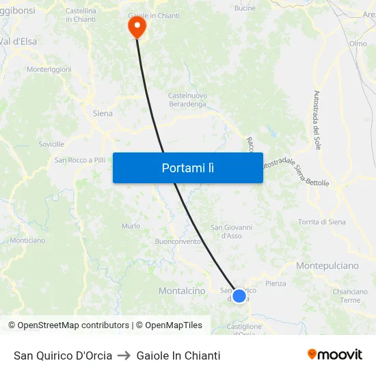San Quirico D'Orcia to Gaiole In Chianti map