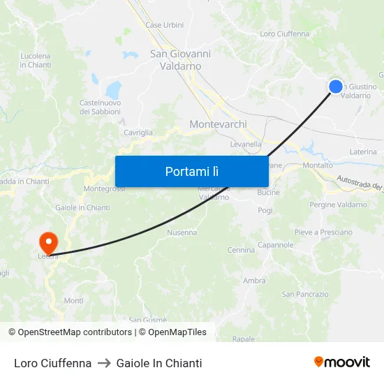 Loro Ciuffenna to Gaiole In Chianti map