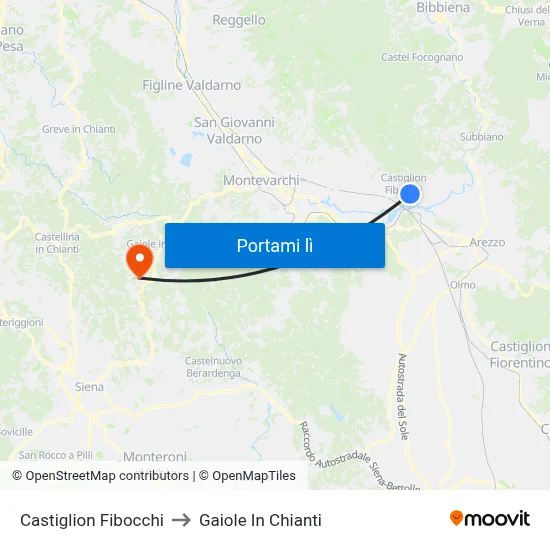 Castiglion Fibocchi to Gaiole In Chianti map