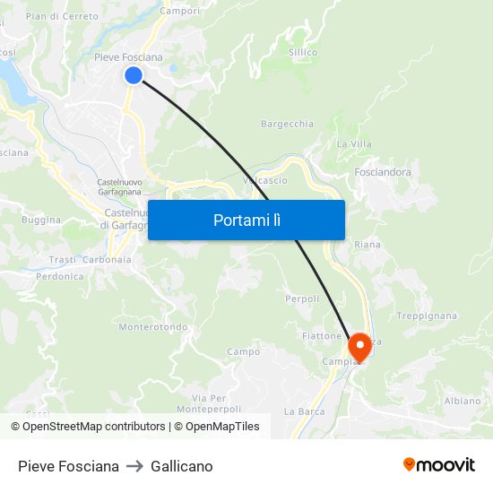 Pieve Fosciana to Gallicano map