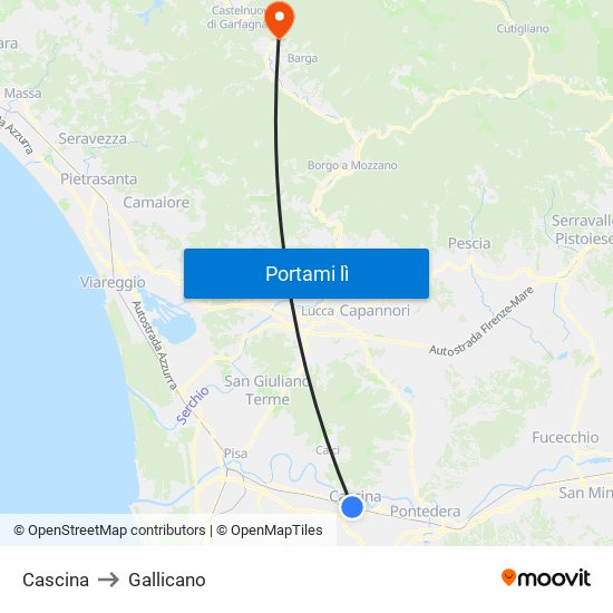 Cascina to Gallicano map