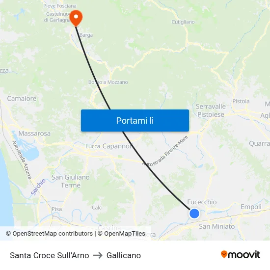 Santa Croce Sull'Arno to Gallicano map