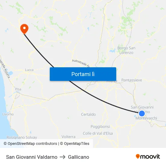 San Giovanni Valdarno to Gallicano map