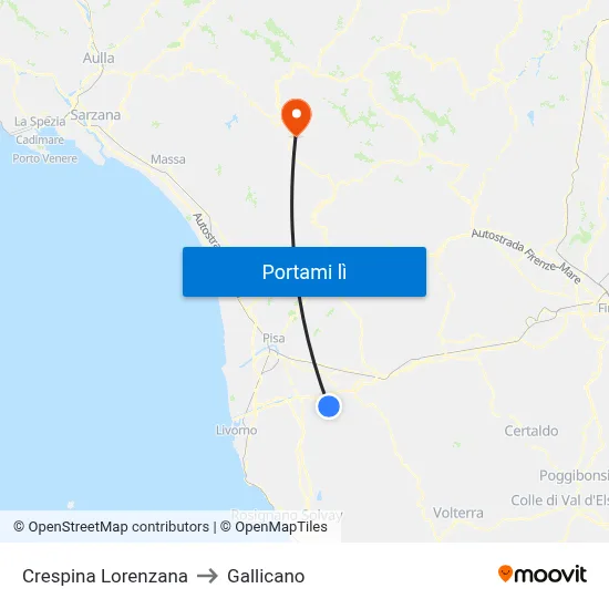 Crespina Lorenzana to Gallicano map