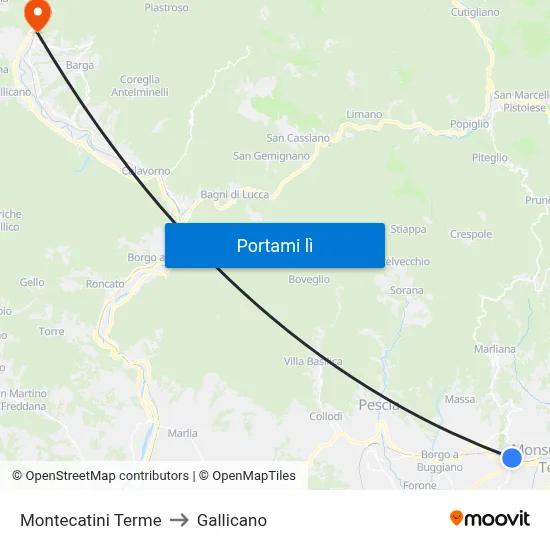 Montecatini Terme to Gallicano map